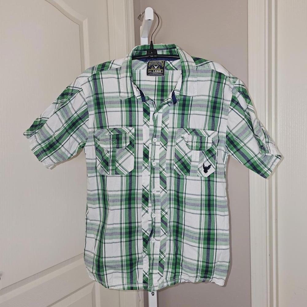 Company 81 Boys Green and White Plaid Casual Shirt Large